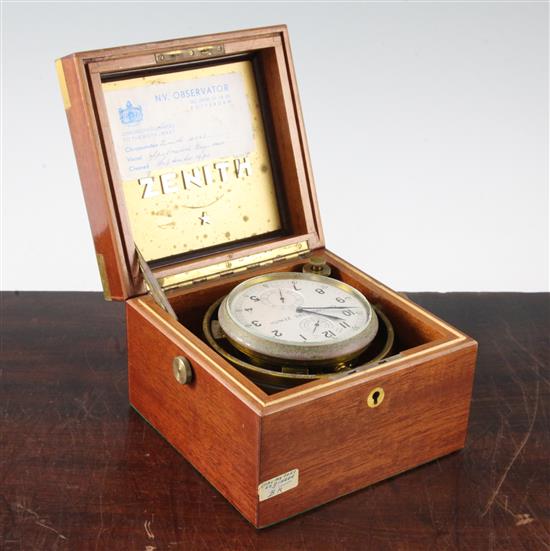A Zenith 2½ day ships chronometer, with 6in. case and larger outer travelling case